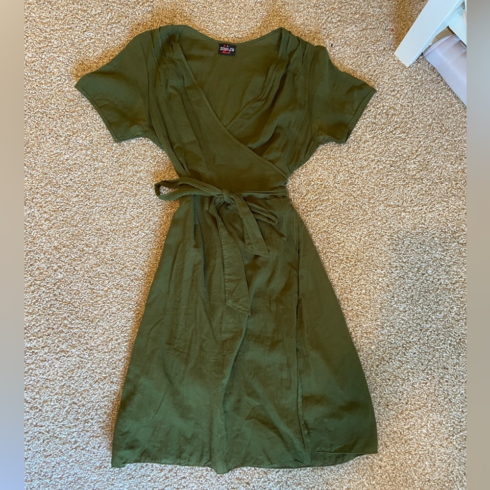 100% cotton green wrap dress.